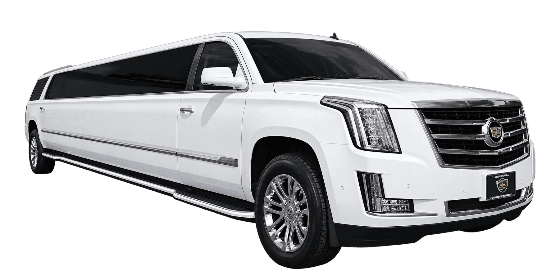 White Cadillac Escalade super stretch limousine with jet doors in Brooklyn